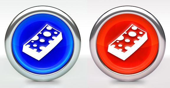 Sponge Icon on Button with Metallic Rim. The icon comes in two versions blue and red and has a shiny metallic rim. The buttons have a slight shadow and are on a white background. The modern look of the buttons is very clean and will work perfectly for websites and mobile aps.