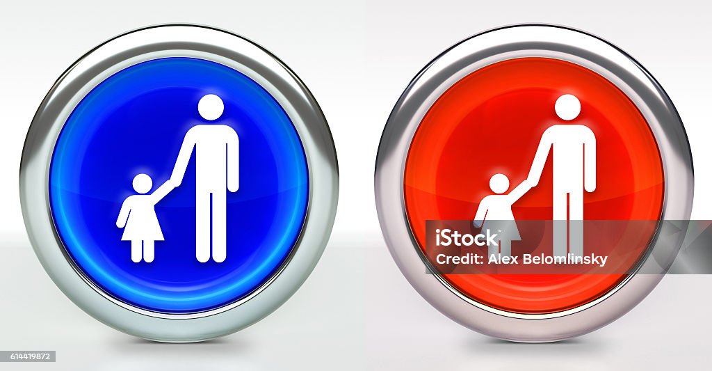 Father & Daughter Icon on Button with Metallic Rim Father & Daughter Icon on Button with Metallic Rim. The icon comes in two versions blue and red and has a shiny metallic rim. The buttons have a slight shadow and are on a white background. The modern look of the buttons is very clean and will work perfectly for websites and mobile aps. At The Edge Of Stock Photo