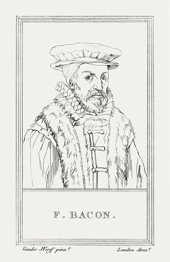 Francis Bacon (1561 - 1626), English philosopher, statesman, and pioneer of empiricism. Copper engraving, published in 1805.