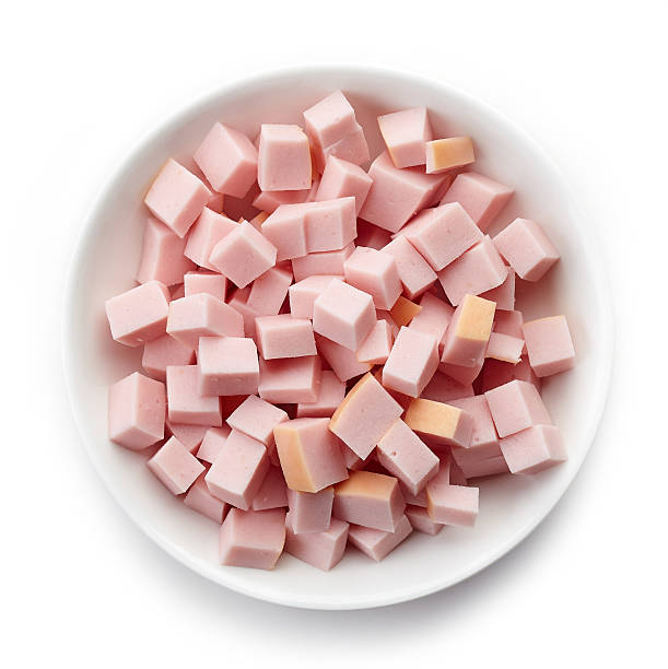 istock bowl of chopped ham sausage, from above 614421876