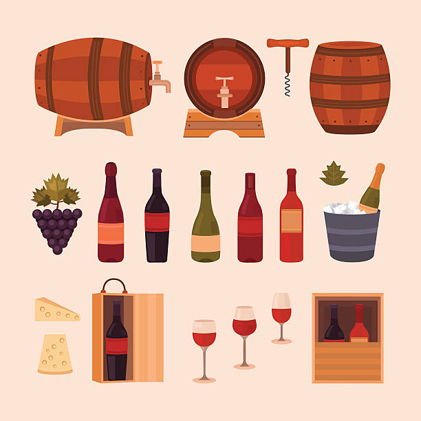 ilustrações de stock, clip art, desenhos animados e ícones de elementos de design de vinhos - wine winetasting cellar bottle