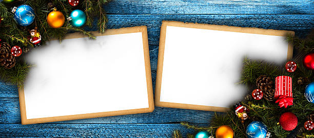 istock Merry Christmas Frame with real wood and colorful baubles 614425844