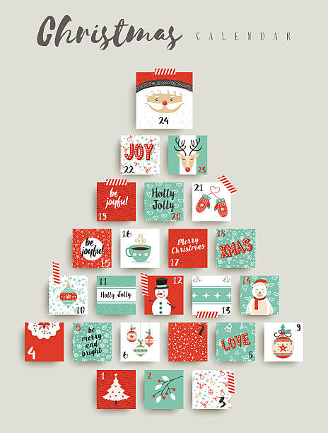 weihnachts-adventskalender süße ornament dekoration - adventskalender stock-grafiken, -clipart, -cartoons und -symbole
