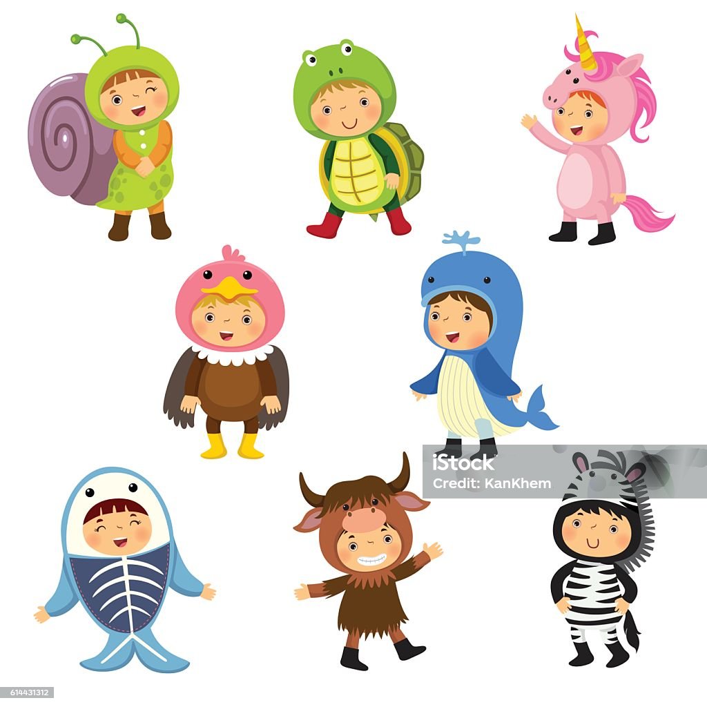 Set Of Cute Kids Wearing Animal Costumes Stock Illustration - Download  Image Now - Costume, Fish, Unicorn - iStock