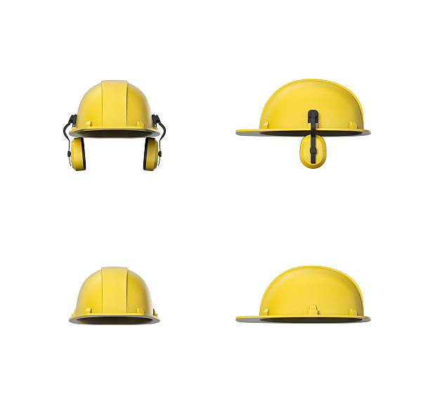 istock Rendering set of yellow hard hat or construction helmet with 614433660