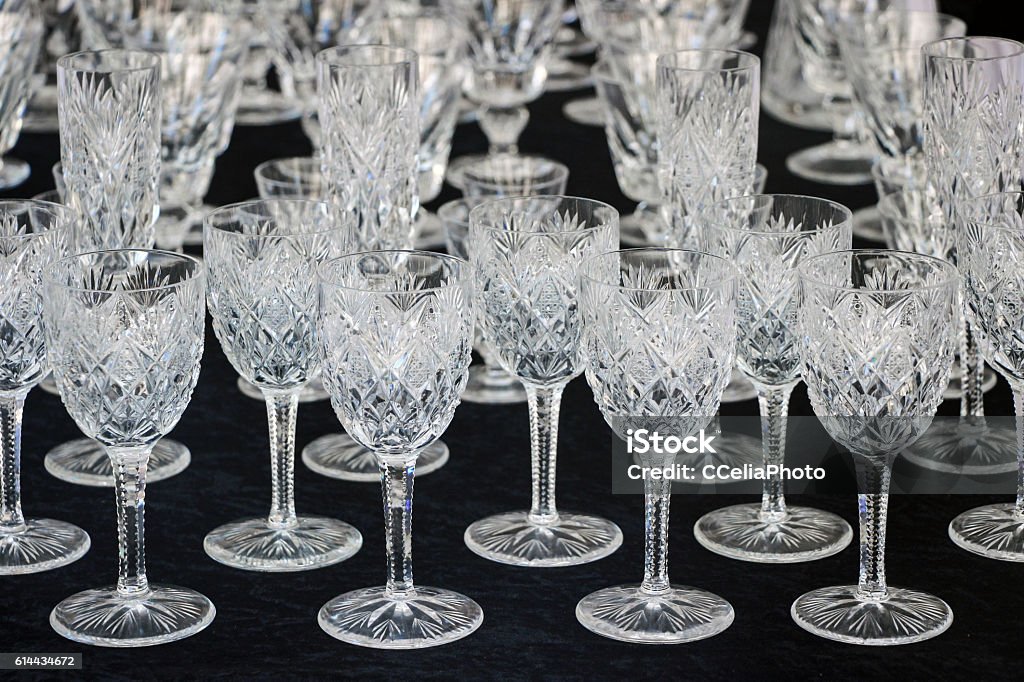 wineglasses on black table wineglasses on black table  Crystal Glassware Stock Photo