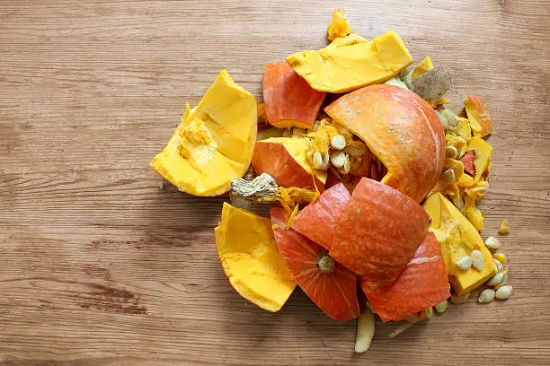 Smashed Pumpkin on a wooden table