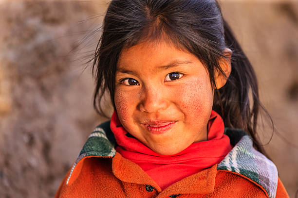 Little Peruvian girl near Canion Colca, Arequipa, Peru Colca Canyon is a canyon of the Colca River in southern Peru. It is located about 100 miles (160 kilometers) northwest of Arequipa. It is more than twice as deep as the Grand Canyon in the United States at 4,160 m. However, the canyon's walls are not as vertical as those of the Grand Canyon. The Colca Valley is a colorful Andean valley with towns founded in Spanish Colonial times and formerly inhabited by the Collaguas and the Cabanas. The local people still maintain ancestral traditions and continue to cultivate the pre-Inca stepped terraces.http://bhphoto.pl/IS/peru_380.jpg poverty child ethnic indigenous culture stock pictures, royalty-free photos & images