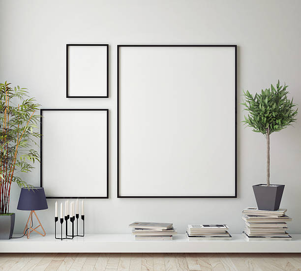 mock up poster frame in hipster room, scandinavian style interior