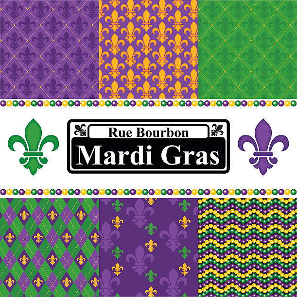 mardi gras nahtlose muster set - mardi gras backgrounds fleur de lys symbol stock-grafiken, -clipart, -cartoons und -symbole