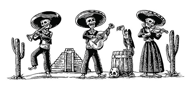 illustrations, cliparts, dessins animés et icônes de jour des morts, dia de los muertos. jeu de squelette - hat band