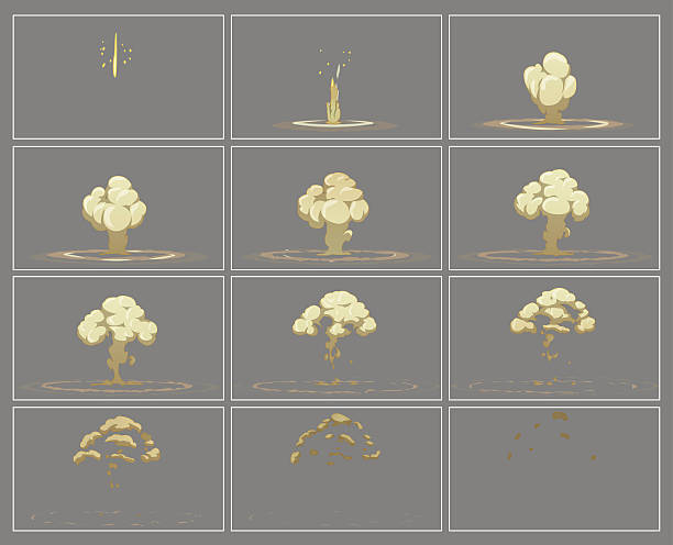 illustrazioni stock, clip art, cartoni animati e icone di tendenza di nebbia esplosione verticale fotogrammi di animazione effetto speciale - bomb bombing war pattern