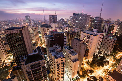 Night Time View of Sao Paulo City in Brazil.