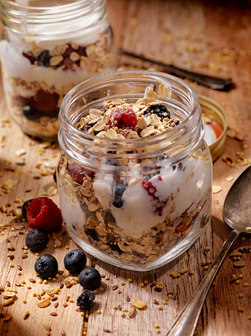 Yogurt Parfait with Blackberries, Blueberries, Strawberries and Granola-Photographed on Hasselblad H1-22mb Camera
