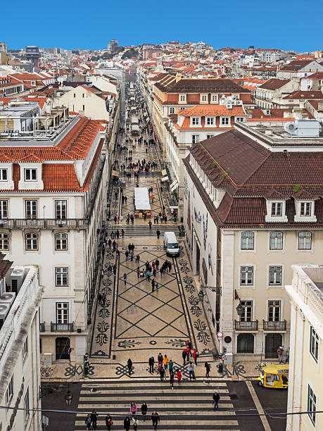 Aerial view of Rua Augusta in Lisbon, Portugal stock photo