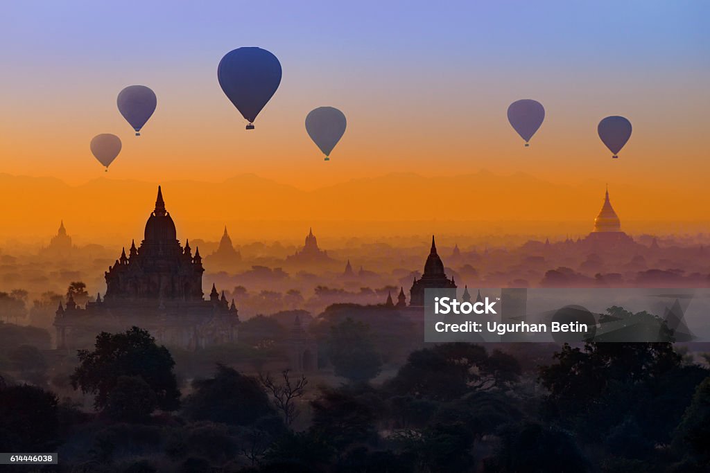 Hot air balloons in Bagan, Myanmar Myanmar Stock Photo