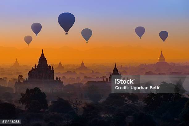 Hot Air Balloons In Bagan Myanmar Stock Photo - Download Image Now - Myanmar, Bagan, Hot Air Balloon