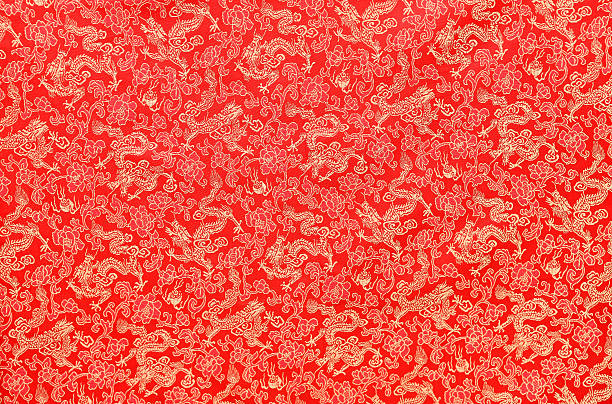 istock Chinese's style red cloth, dragon and flower pattern 614450116