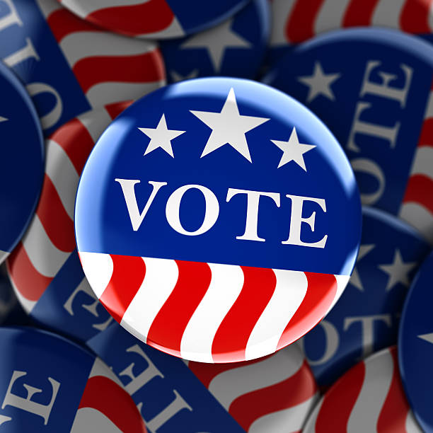 istock Vote buttons in red, white, and blue 614450132