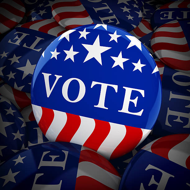 istock Vote buttons in red, white, and blue 614450256