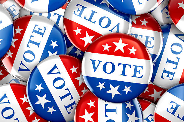 istock Vote buttons in red, white, and blue 614491190