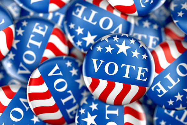 istock Vote buttons in red, white, and blue 614491596