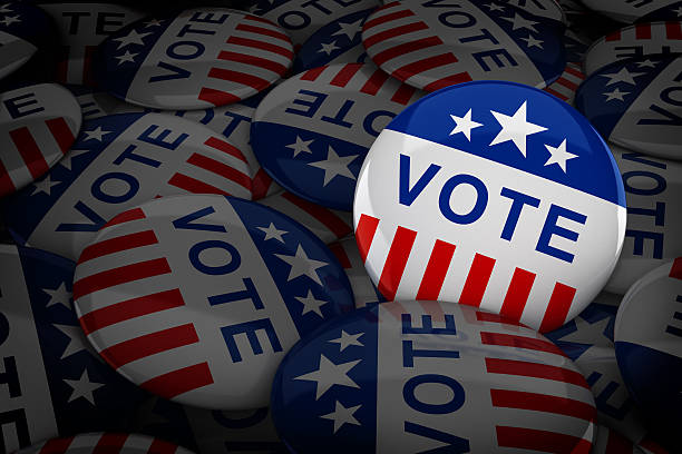 istock Vote buttons in red, white, and blue 614491750