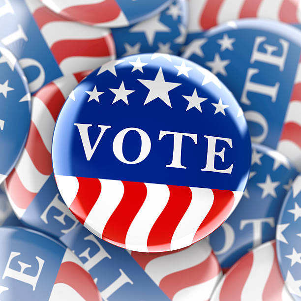 istock Vote buttons in red, white, and blue 614491800