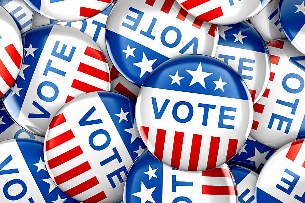 istock Vote buttons in red, white, and blue 614492046