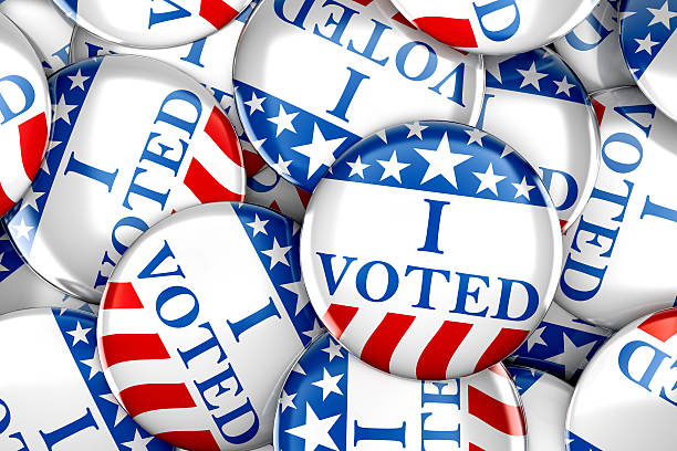 istock Vote buttons in red, white, and blue 614492066