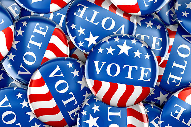 istock Vote buttons in red, white, and blue 614492244