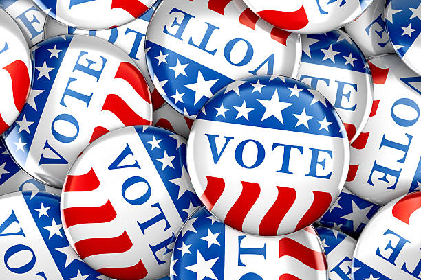 istock Vote buttons in red, white, and blue 614492264