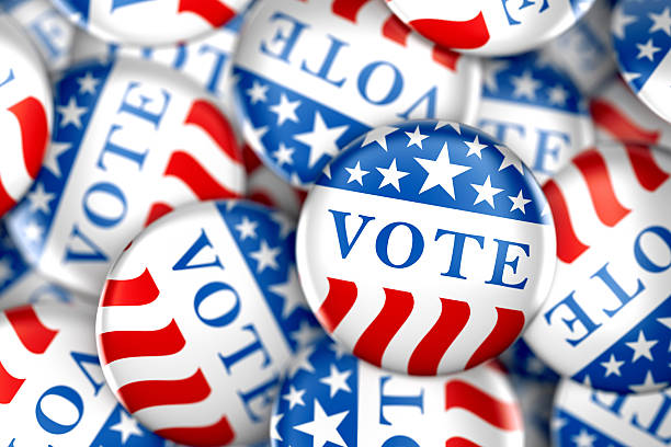 istock Vote buttons in red, white, and blue 614492306