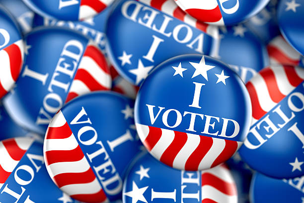 istock Vote buttons in red, white, and blue 614492460