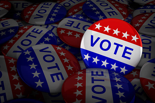 istock Vote buttons in red, white, and blue 614492616