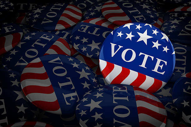 istock Vote buttons in red, white, and blue 614492634