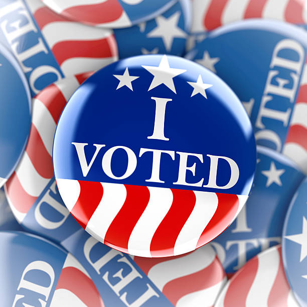 istock Vote buttons in red, white, and blue 614492666
