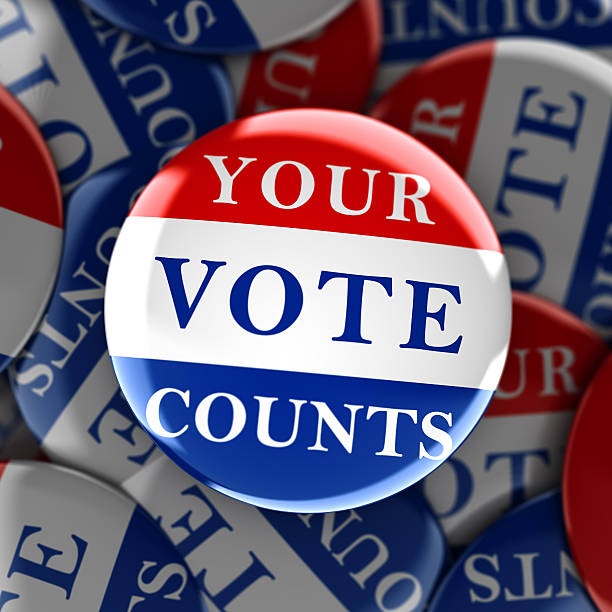 istock Vote buttons in red, white, and blue 614492700