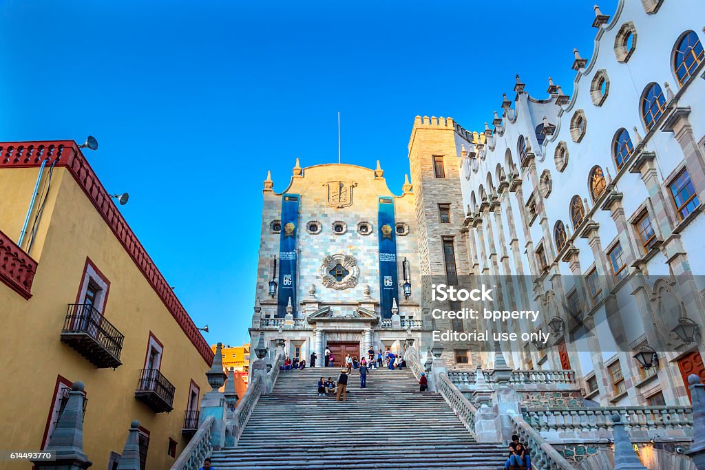 University of Guanajuato Steps Guanajuato Mexico Guanajuato, Mexico - December 30, 2014: University of Guanajuato, Guanjuato Mexico, Steps With Students Architecture Stock Photo