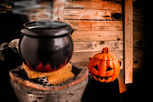 istock The magic Witch's cauldron potion conjures in the wizarding lair. 614494782