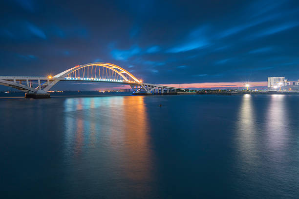 istock Xiamen wuyuan bridge with lighting at dawn 614495000
