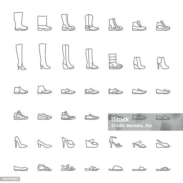 Linie Schuhe Symbole Gesetzt Vektorillustration Stock Vektor Art und mehr Bilder von Icon - Icon, Schuhwerk, Hoher Absatz