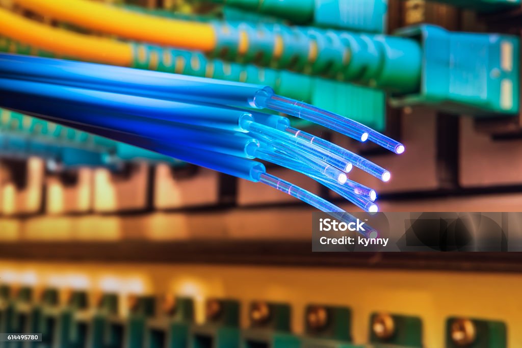 cables de fibra óptica - Foto de stock de Fibra óptica libre de derechos