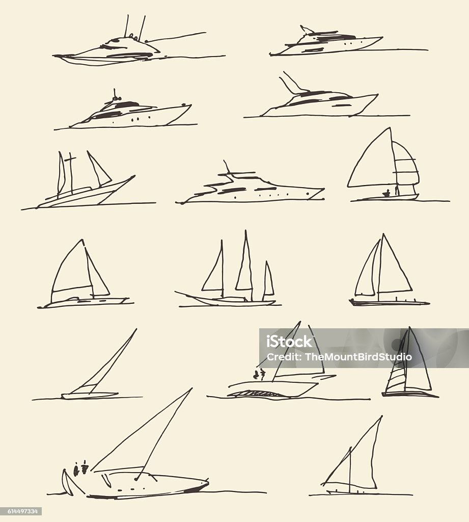 Set of hand drawn boats, vector illustration Set of hand drawn boats, vector illustration. Nautical Vessel stock vector
