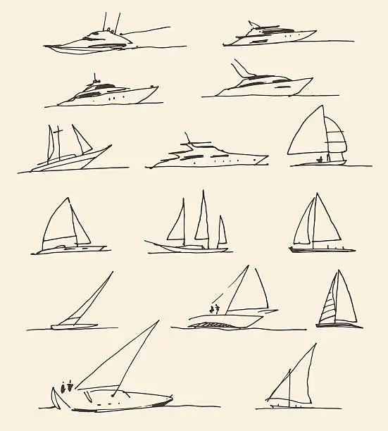 Vector illustration of Set of hand drawn boats, vector illustration