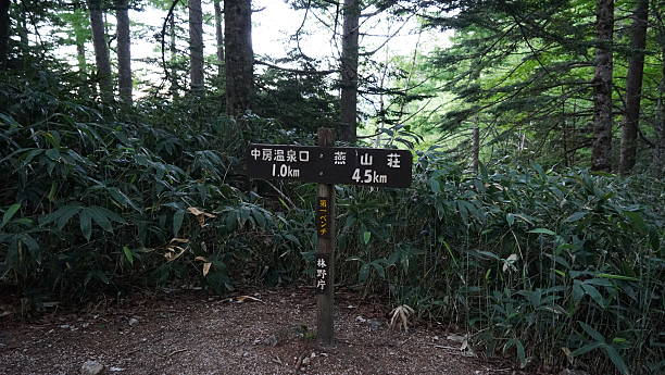 istock Guideboard in Tsubakuro-dake trail up a mountain 614498222