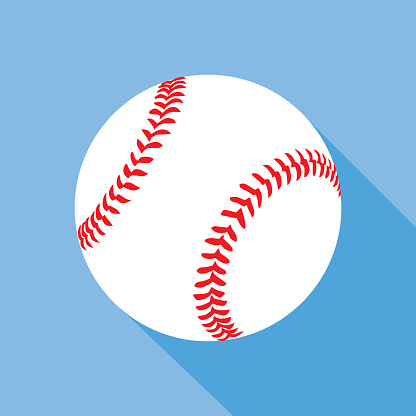 Vector illustration of a baseball with shadow on a blue background.