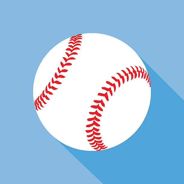 Flat Baseball Icon Vector illustration of a baseball with shadow on a blue background. sports ball illustrations stock illustrations