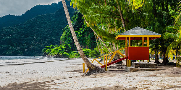 Maracas beach trinidad and tobago lifeguard cabin empty beach stock photo