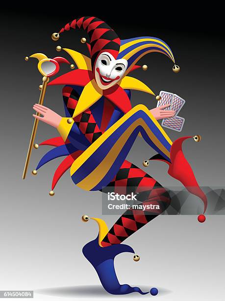 Three Dimensional Grimacing And Smiling Joker With Playing Cards Stock Illustration - Download Image Now